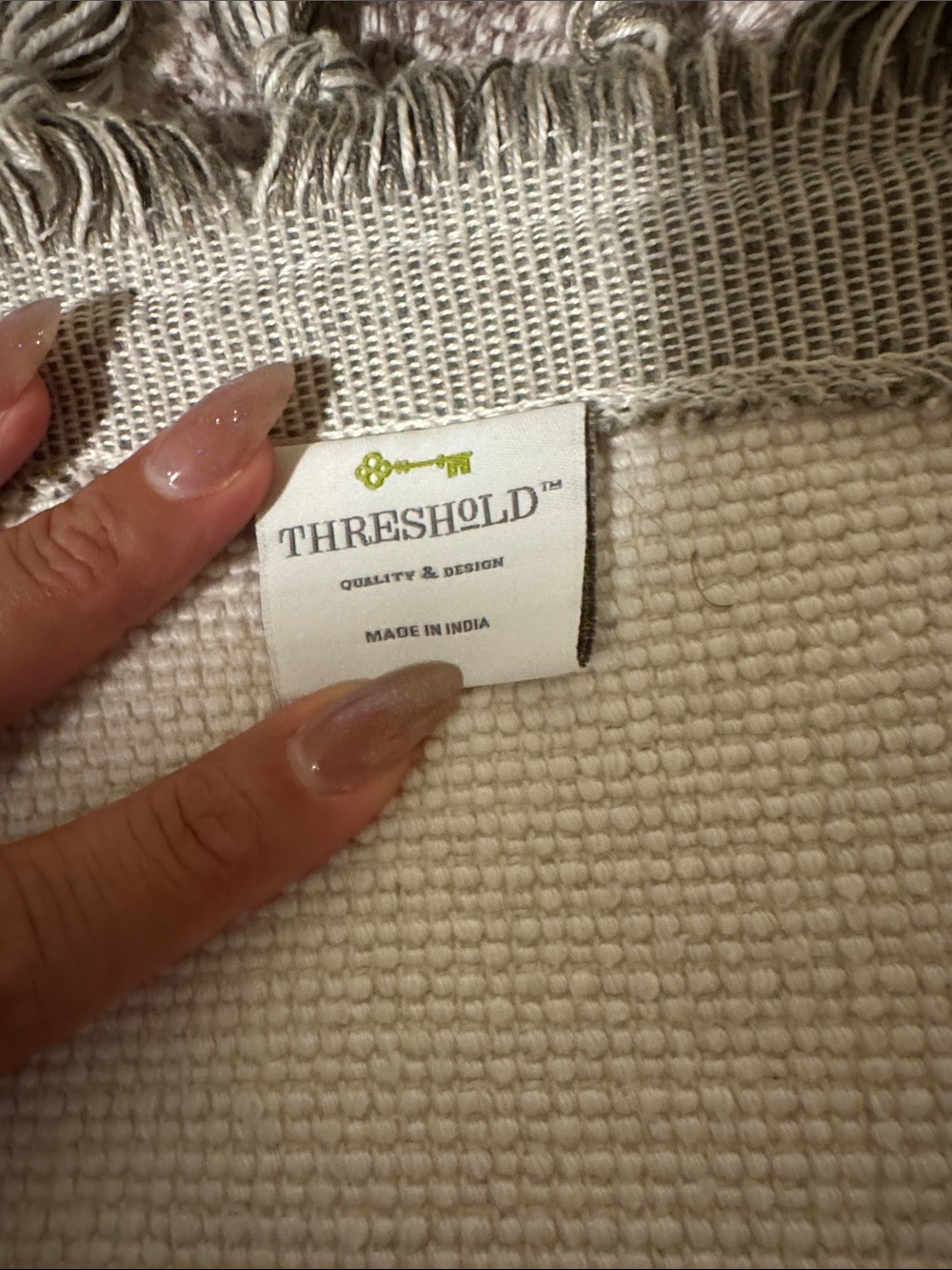 Neutral Patterned Fringe Throw Rug - Picture 2 of 4
